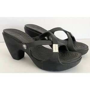 CROCS Women's Size 9 Cyprus Heel Sandal  Black Strappy Summer Heels Party Shoes